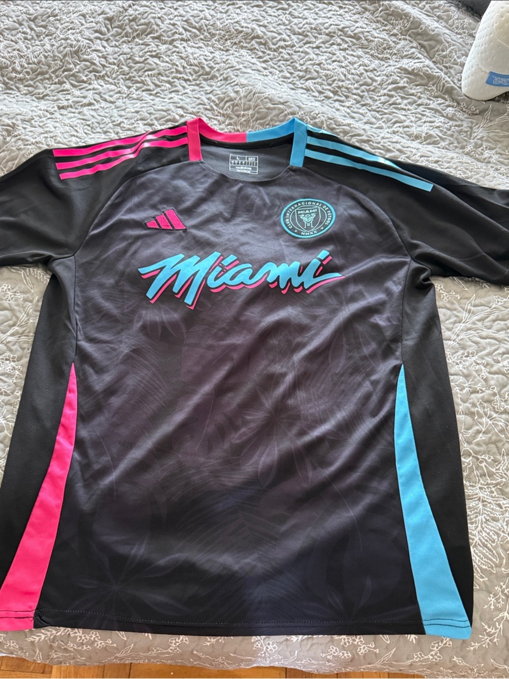 UNISEX adidas Black Miami jersey with Pink & Blue Accents